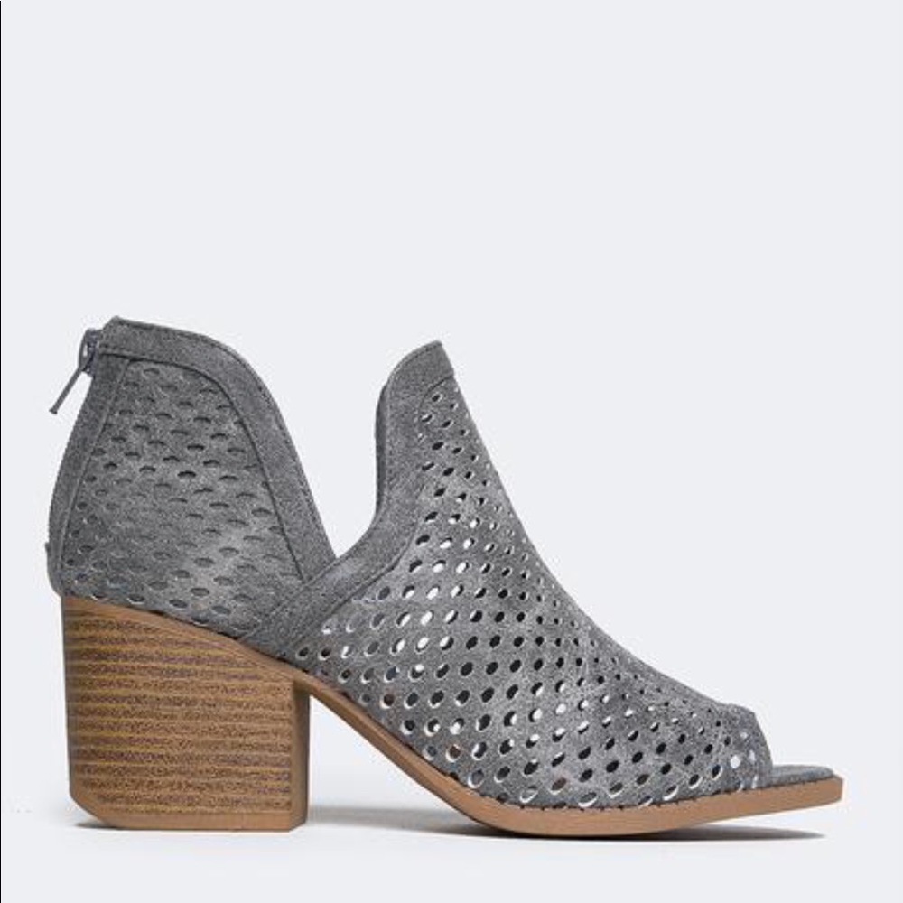 HP** LADIES PEEP TOE GREY CHUNKY HEELS BOOTIE - Picture 3 of 6